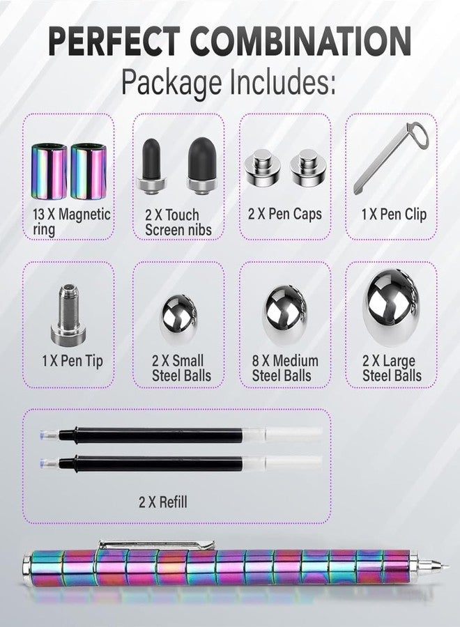 TASMAX Pen Magnetic Fidget Rainbow Color Magnet Ballpoint Pen Decompression Magnetic Toy Pen Gifts for Kids Age 12-14 Fidget Toys Pen Multifunction Writing Best Gift Toy for Kids Or Friends (Pack 1) - Image 2